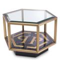 Philipp Plein Falcon View Side Table Black finishing marble, brushed brass pp logo | clear glass | brushed brass base