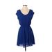 Lush Casual Dress - Mini Scoop Neck Short sleeves: Blue Solid Dresses - Women's Size Small