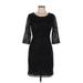 Lotus Threads Cocktail Dress - Sheath Scoop Neck 3/4 sleeves: Black Print Dresses - Women's Size 6