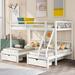 Modern Pine Wood Frame Full Over Twin & Twin Bunk Bed, Wood Triple Bunk Bed with Drawers and Guardrails