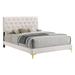 Lif Platform King Size Bed, Panel Tufted Headboard, Gold Legs, White Velvet