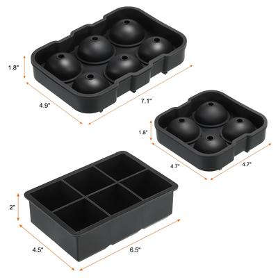 Set of 3 Black Sphere Ice Ball Maker & Square Ice Cube Tray for Cocktails