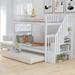 Twin over Twin Modern Style Pine wood+MDF Bunk Bed with Trundle and 4 Storage and Guardrail