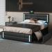 Queen Size Upholstered Platform Bed with LED Lights and USB Charging, Storage Bed with 4 Drawers