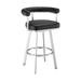 Gini 30 Inch Swivel Barstool, Curved Open Back, Chrome, Black Faux Leather