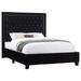 Ade Platform King Size Bed, Acrylic Button Tufted Headboard, Black Velvet