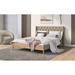 Luxury Modern Queen Size Bed Frame with Headboard, Upholstered Linen Platform Bed with Rubber Wood Legs, No Box Spring Needed
