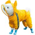 Gespout Clear Dog raincoat jacket hooded reflective strip waterproof pet raincoat Hooded dog with leash holes Light breathable pet rain pongee cartoon puppy Yellow M