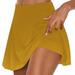 ZQGJB Tennis Skirts for Women Pleated High Waisted Golf Athletic Summer Mini Skorts with Shorts Pockets for Running Casual Solid Color Yoga Fake Two Piece Trouser Skirt Gold S