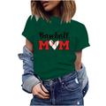 REORIAFEE Womens Mother s Day Gift Heart Mom Mama T-Shirt Baseball Mom Shirt Crew Neck Short Sleeve Bohemian Tops Gifts for Mom from Daughter Y2k Clothing Green XL