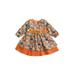 SAYOO Infant Halloween Patchwork Dress Girls Pumpkin Cat Print Long Sleeve Round Neck One-piece with Bows