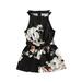 IZhansean Fashion Kids Girls Jumpsuits Flowers Printed Strapless Sleeveless Halter Bow Belt Elastic Romper Black 4-5 Years