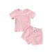 IZhansean 6 Colors Summer Causal Baby Boys Girls Clothes Solid Short Sleeve Knit Pocket T Shirts Shorts Sets Pink 3-6 Months
