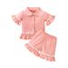 IZhansean Toddler Baby Girl Cotton Clothes Kids Ruffle Long Sleeve Peter Pan Collar Button Shirts Tops+Flare Pants Loungewear Orange Pink 2-3 Years