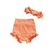 IZhansean Infant Baby Girls Bloomers Diaper Cover High Waist Elastic Ruffle Shorts Solid Color Underwear Headbands Set Orange Red 3-6 Months