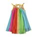 safuny Girls s A Line Dress Toddler Baby Clearance Rainbow Gradient Lovely Mesh Ruffle Hem Sleeveless Princess Dress Holiday Comfy Fit Vintage Round Neck Multi-color 15M-4Y