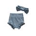 IZhansean Infant Baby Girls Bloomers Diaper Cover High Waist Elastic Ruffle Shorts Solid Color Underwear Headbands Set Peacock Blue 0-3 Months