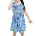 safuny Girls s A Line Dress Clearance Tropical Leaf Floral Plaid Lovely Princess Dress Sleeveless Comfy Fit Round Neck Pleated Swing Hem Holiday Vintage Blue 3-15Y