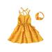 IZhansean Toddler Baby Girls Clothes Layer Dot Sleeveless Sling Dress Ruffle Dress with Headband Set Yellow 1-2 Years