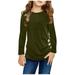 Kids Girls Casual Tunic Tops Knot Front Button Long Sleeve Casual Loose Crewneck Blouse T-Shirt Tee Girls High Tops Size 2