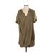 Topshop Casual Dress - Shift Plunge Short sleeves: Green Print Dresses - Women's Size 2
