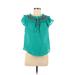 Blu Pepper Short Sleeve Blouse: Blue Tops - Women's Size Medium