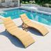 Outdoor Patio Acacia Wood Portable Extended Chaise Lounge Set with Foldable Tea Table for Balcony Poolside Garden Beautiful Curves Brown Finish+Gray Brown Cushion (Yellow+Brown)