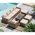 Esmlada Outdoor 9 Piece Modular Outdoor Set Wicker Patio Furniture Conversation Sofa Setï¼ŒSuitable for Porch Balcony and Deck (Yellow and Beige)