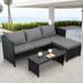 Waroom Outdoor Furniture Set 3 Pieces Patio Conversation Set Chairs and Coffee Table Gray