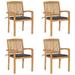 Dcenta Stacking Patio Chairs with Cushions 4 pcs Solid Teak Wood