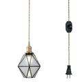FSLiving Hanging Swag Lamp Pendant Light with 15ft Plug-in UL Dimmable Cord Brass Finished E26 Socket Tiffany Macaron Clear Cone Glass Lamp Nordic Industrial Hanging Lamp Bulbs Not Included - 1 Pack