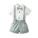 Sprifallbaby Baby Boys Gentleman Outfit Short Sleeve Jumpsuit with Bow Tie + Bib Pants Summer Dress Clothes