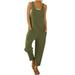 Rompers For Women Summer Boho Solid Pocket Long Playsuit Strap Button Womens Jumpsuits Casual Summer Plus Size Green L