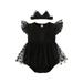 IZhansean Newborn Baby Girls Romper Dress Dot Fly Sleeve Mesh Skirts Hem Jumpsuit Summer Bodysuit with Headband Black 3-6 Months