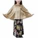 Caveitl 4-5 Years Muslim Long Dress Medium Big Girls Long Sleeve Round Neck Colorblock Top Skirt Set Sleeveless Round-Neck Dress Khaki