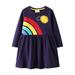 NIUREDLTD Girls Toddler Long Sleeve Dress Rainbow Sun Appliques A Line Flared Skater Dress Cotton Dress Outfit Size 110