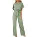 Rompers For Women Summer Casual Petite Fashion Solid Color Lace Up Button Short Sleeved Womens Jumpsuits Casual Summer Floral Green L