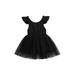 IZhansean Toddler Kid Baby Girls Summer Dresses Ruffle Fly Sleeve Tulle Princess Dress Backless Playwear Sundress Black 3-4 Years