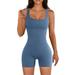 Womens Rompers For Summer Dressy Plus Size Yoga Workout Ribbed Square Neck Sleeveless Sport Womens Jumpsuits Casual Summer Petite Blue S