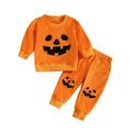 Toddler Baby Boys Girls Halloween Outfits Orange Long Sleeve Pumpkin Face Print SweatShirt + Pocket Elastic Pants Fall Clothes Set