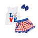 kpoplk 4th of July Toddler Baby Girl Outfit Sleeveless T-Shirt Top Shorts Headband Set Independence Day 3Pcs Clothes(6-12 M White)