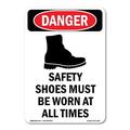 OSHA Danger Sign - Safety Shoes Must Be | Decal | Protect Your Business Construction Site Warehouse & Shop Area | Made in The USA