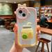 Compatible iPhone 14 pro max 3D Phone Case Cute Cartoon Girl Milk Tea Stand Phone Case Kawaii Pop-up Phone Stand iPhone 14 pro max Phone Case Transparent Pink for 6.7 inch