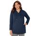 Plus Size Women's Cloud Knit French Terry Classic Hoodie Tunic by Catherines in Navy (Size 3X)