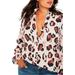 Plus Size Women's Printed Button Down Shirt with Ruffle Neck by ELOQUII in Panther (Size 20)