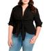 Plus Size Women's Tie Front Collared Blouse by ELOQUII in Totally Black (Size 14)