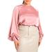 Plus Size Women's Poet Sleeve Blouse With Tie Back by ELOQUII in Withered Rose (Size 18)
