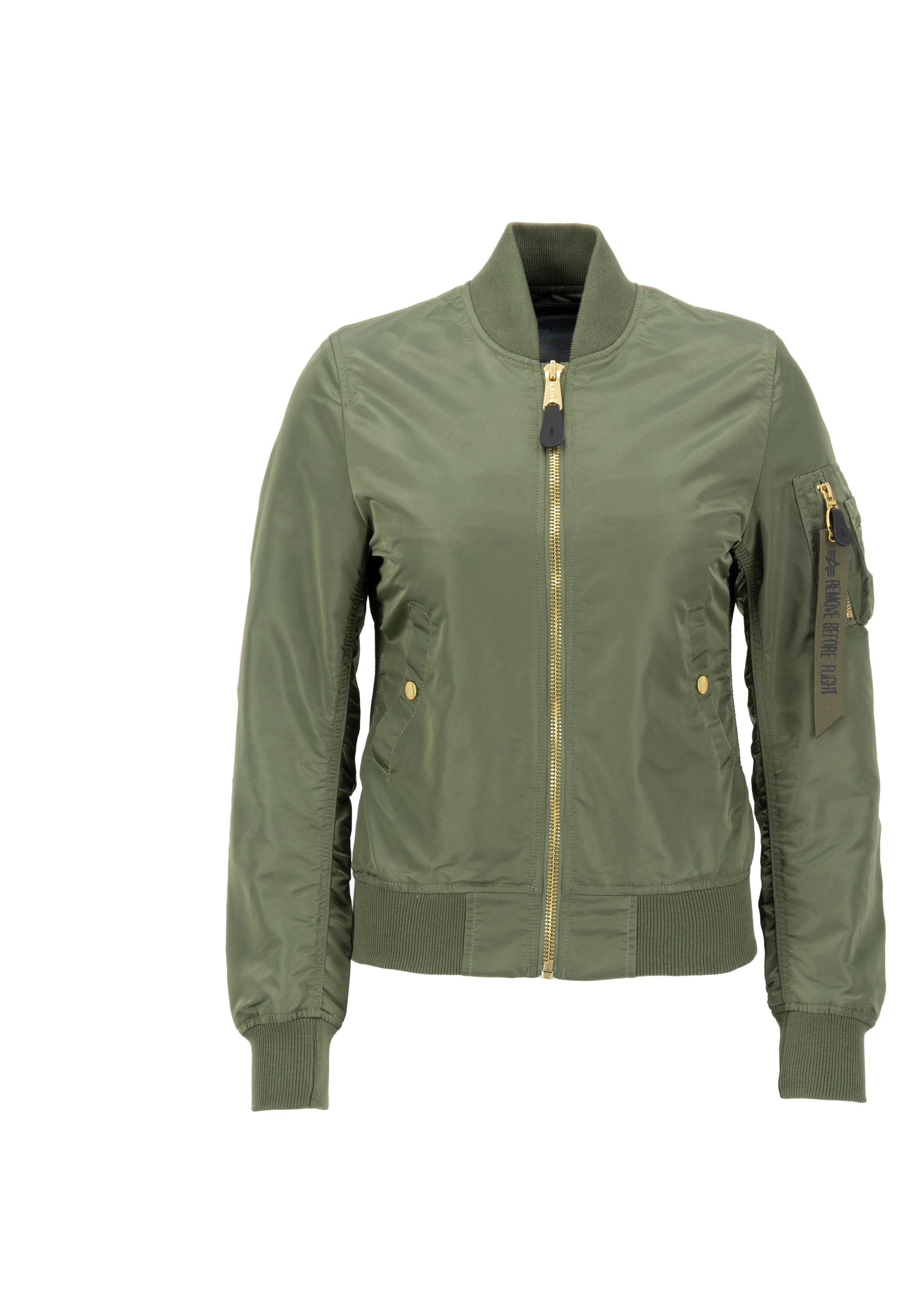 Bomberjacke ALPHA INDUSTRIES "MA-1 VF Light W", Damen, Gr. S, grün (sage, grün, gold), Obermaterial: 100% Nylon, Futter: 100% Nylon, Jacken Bomberjacke