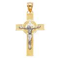 14ct Yellow Gold and White Gold San Benito Crucifix Religious Faith Cross 20x40mm Necklace Jewelry Gifts for Women