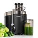 Juicer Machines, FOHERE Centrifugal Juicer Extractor with Large 3” Feed Chute for Whole Fruit and Vegetables, Easy to Clean, 3 Speed Control, Cleaning Brush and Recipe Included, BLACK